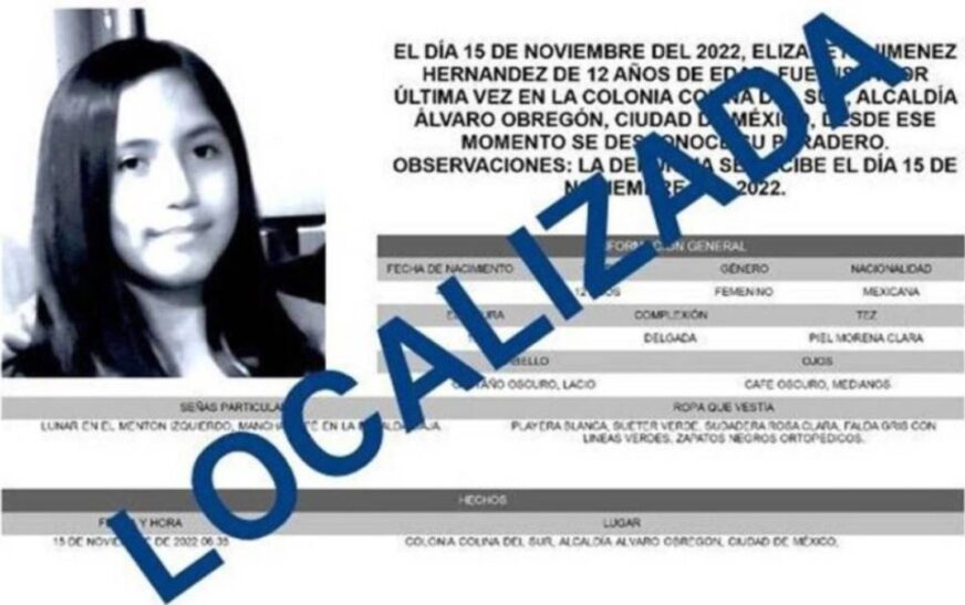 Hallan con vida a Elizabeth, menor desaparecida en CDMX