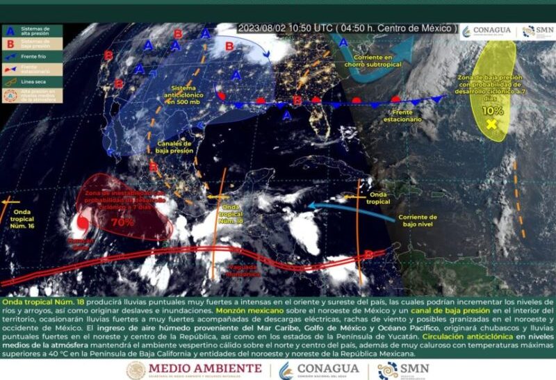 Pronostican lluvias moderadas, tormentas y rachas de viento para el estado de Oaxaca